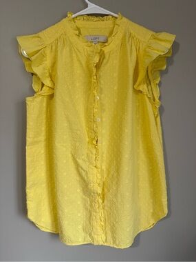 LOFT Bright Yellow Ruffle Button-Front Blouse Size XS